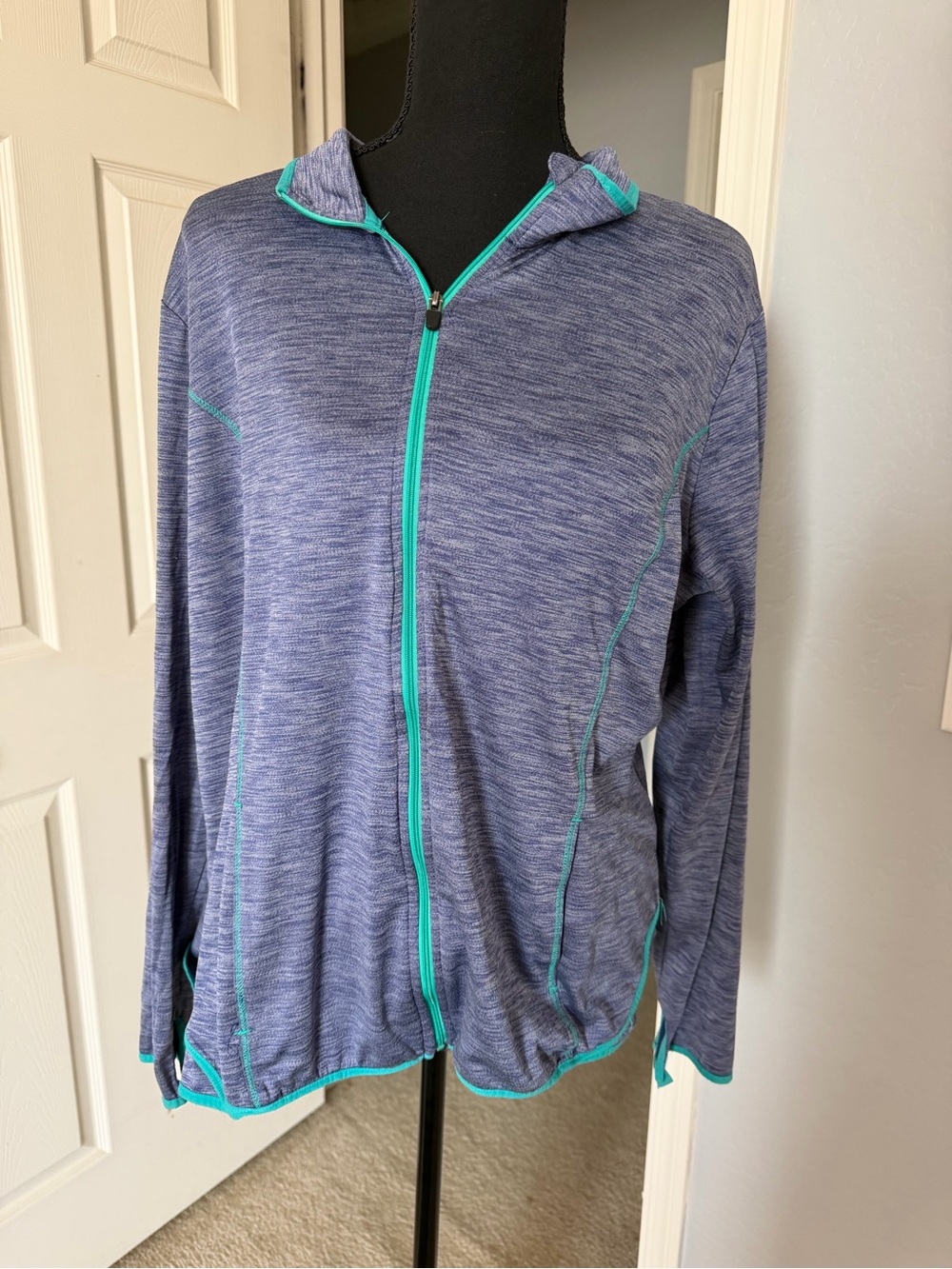 Blue Zip-Up Hoodie with Teal Trim